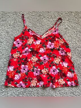 Red Floral Cami Tank with Pink & White Flowers
